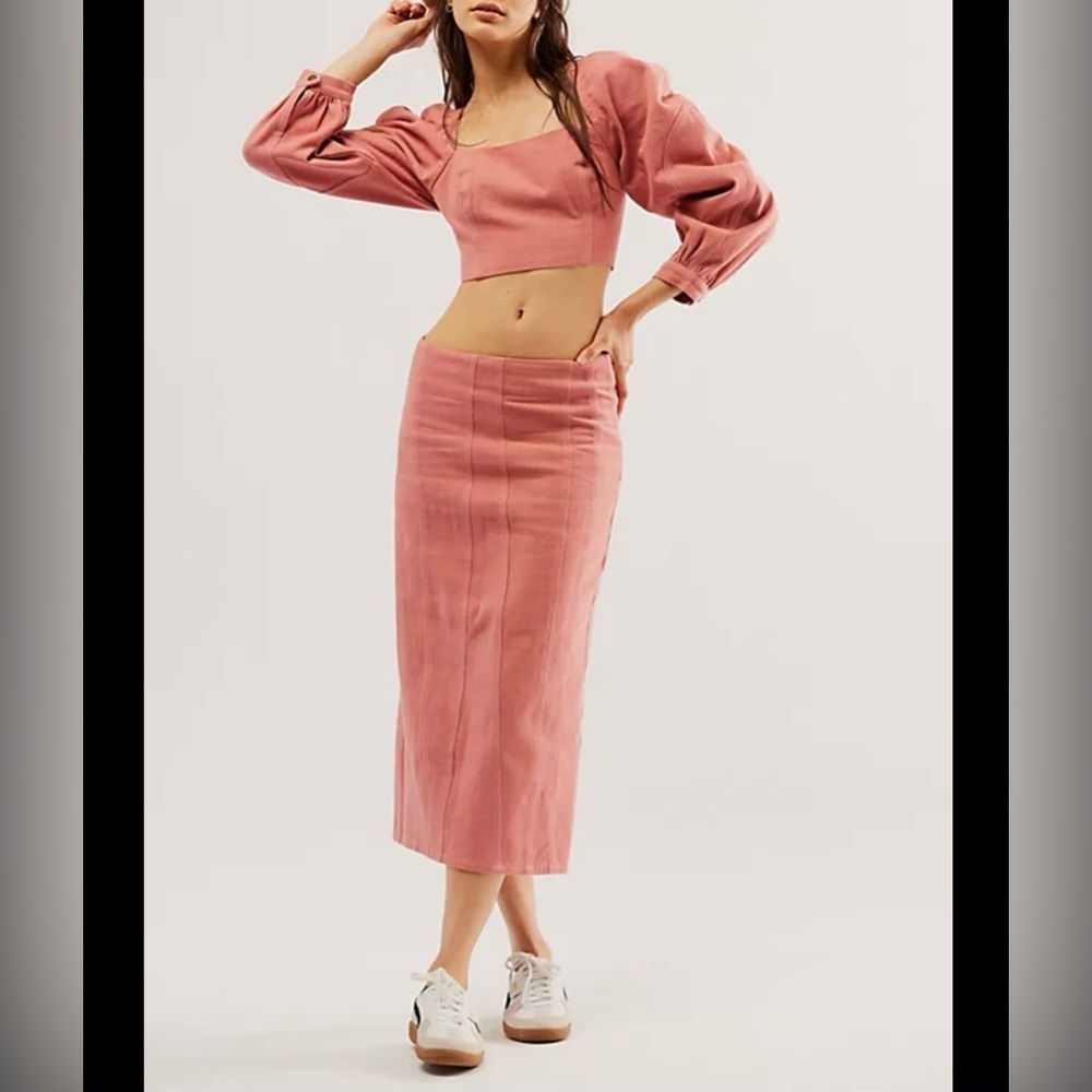 Free People Rose Blush Puff-Sleeve Crop Top